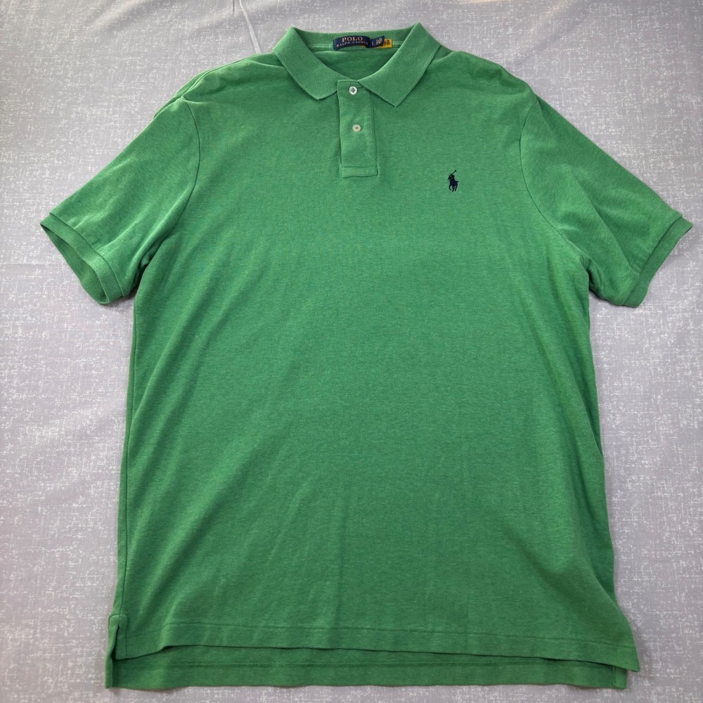 Polo Ralph Lauren Mens Green Heather Short Sleeve Cotton Polo Shirt Size Large